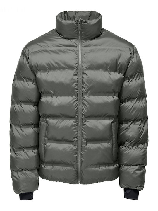 Geacă Puffer cu Protecție Împotriva Vântului Verde Măsliniu