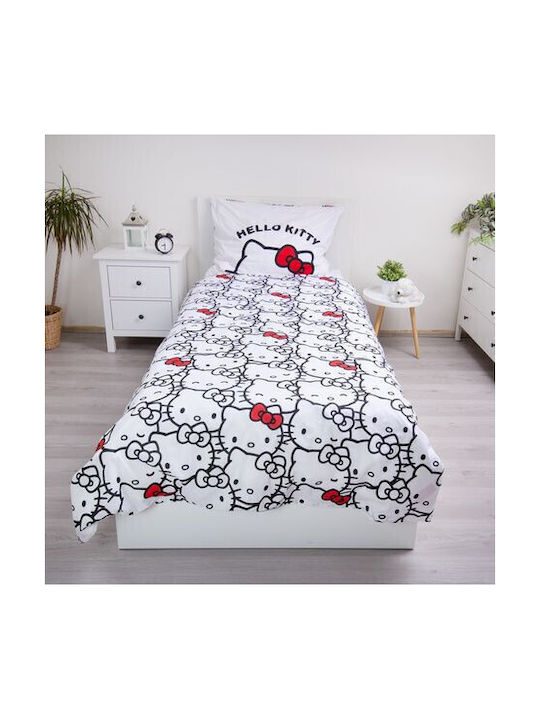 Hello Kitty Σετ Παιδική Παπλωματοθήκη Μονή με Μαξιλαροθήκη Βαμβακερή White 140x200εκ.