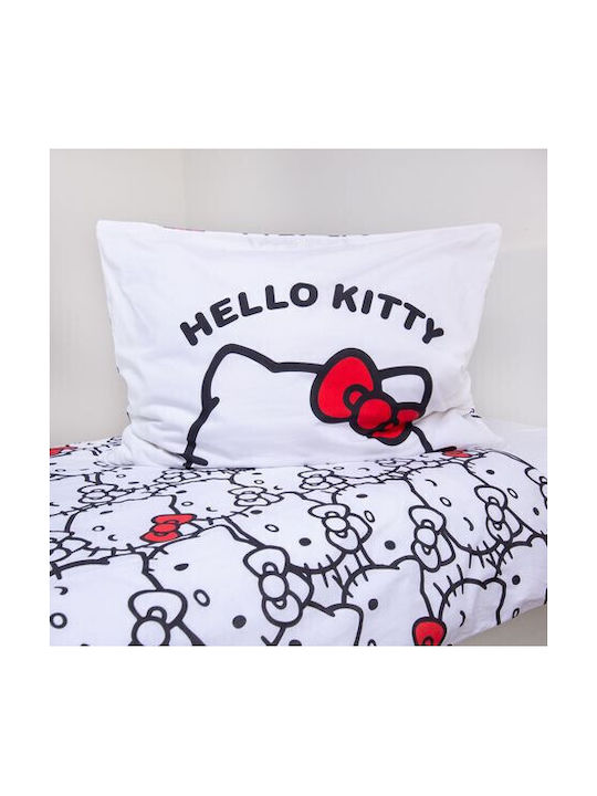 Hello Kitty Σετ Παιδική Παπλωματοθήκη Μονή με Μαξιλαροθήκη Βαμβακερή White 140x200εκ.