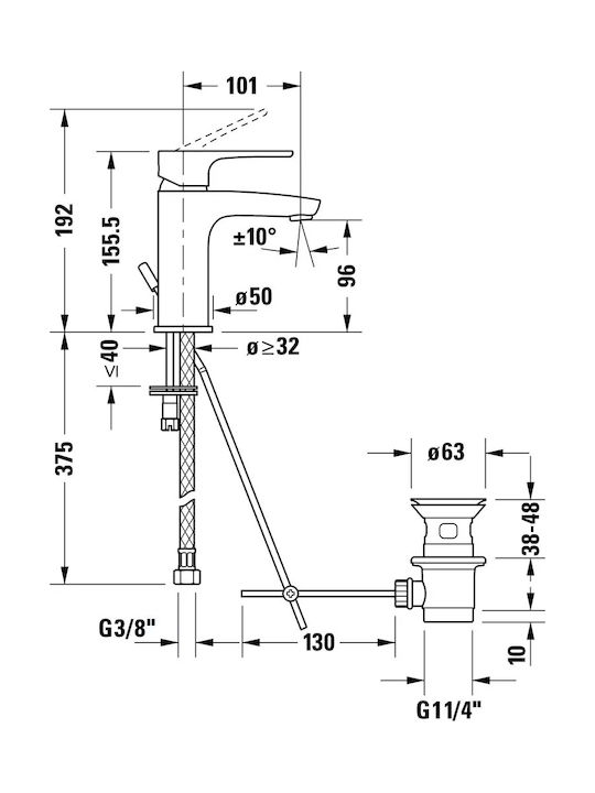 Duravit Αναμεικτική Μπαταρία Νιπτήρα Ασημί