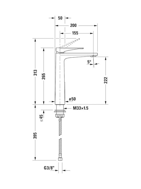 Duravit Αναμεικτική Μπαταρία Νιπτήρα Ψηλή Ασημί