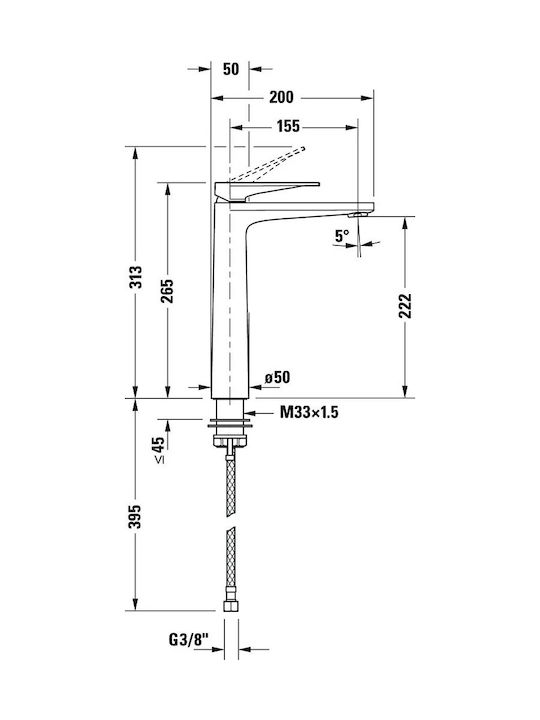 Duravit Αναμεικτική Μπαταρία Νιπτήρα Ψηλή Μαύρη