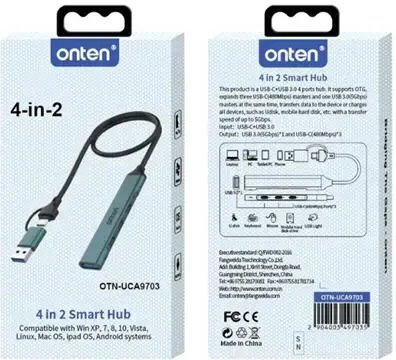 Onten Hub 4 Θυρών με σύνδεση USB-A / USB-C Πράσινο