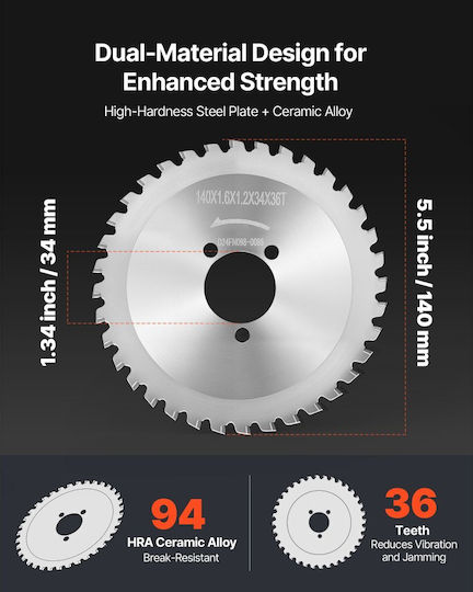 Vevor Cutting Disc Construction Materials Hole Diameter 140mm with 36 Teeth 1pcs