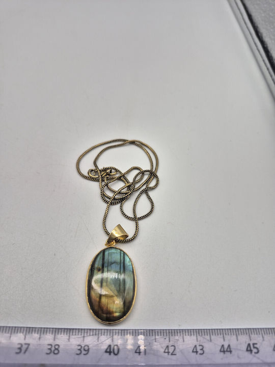 Messing Halskette Labrodorit – Handgefertigtes Schmuck Kette 24cm