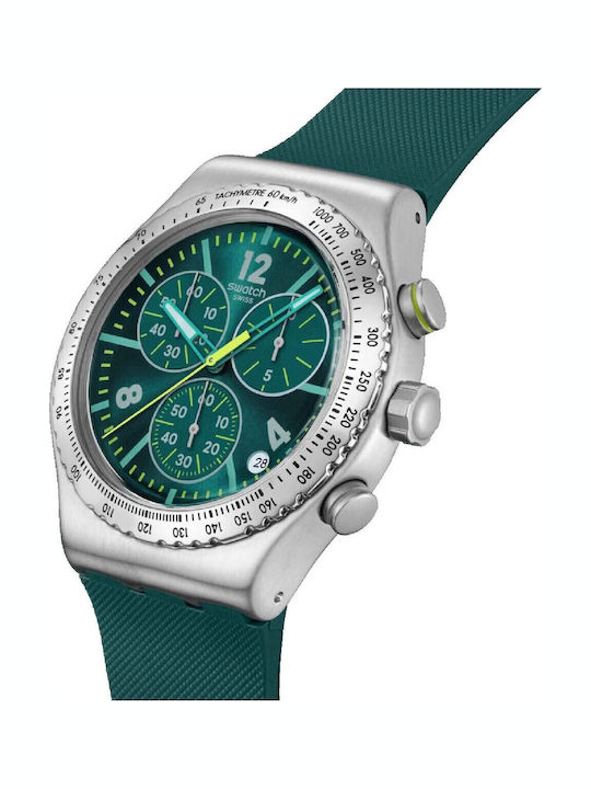 Swatch Swatch Γυναικείο Ρολόι Χρονογράφος Μπαταρίας με Πράσινο Μεταλλικό Μπρασελέ