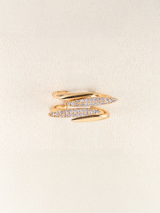 Chrysothemiss Women's Ring Éclat Curve Gold White Zircon Minimal Double Design