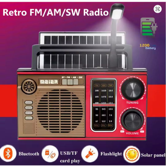 Meier M-538BT-S Retro Φορητό Ραδιόφωνο Ηλιακό με Bluetooth και USB Κόκκινο