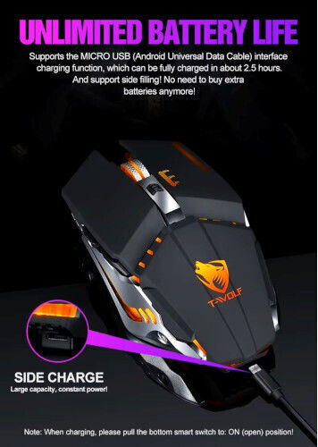 T-Wolf Q15 Ασύρματο RGB Gaming Ποντίκι 3200 DPI Μαύρο