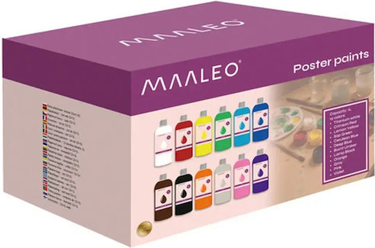 Ακρυλικά Χρώματα Ζωγραφικής Maaleo Poster Paints – Σετ 12x1000ml