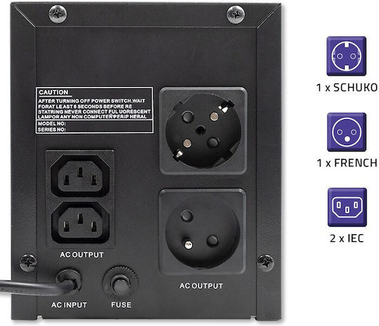 Qoltec FR UPS Line-Interactive 1200VA 720W με 4 Πρίζες