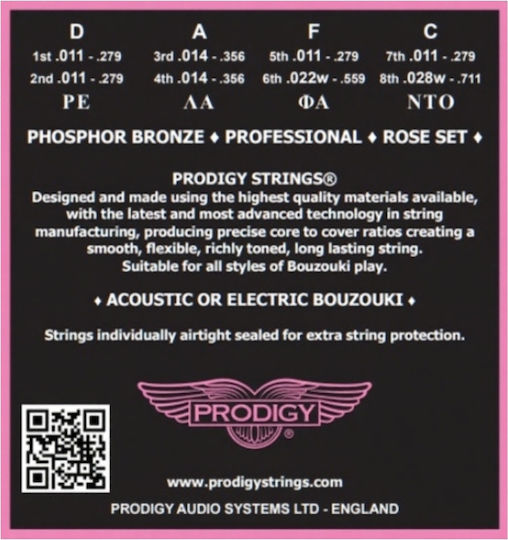 Prodigy Rose Σετ Χορδών Phosphor Bronze Μπουζουκιού 11 - 28" 8 String Bouzouki