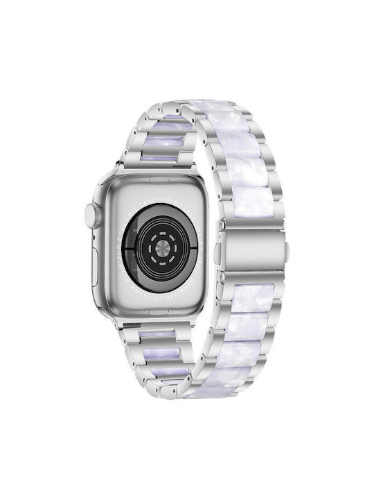 Metal Watch Strap Resin Apple Watch 42 44 45 46 49mm Silver White Metal Watch Strap Resin Apple Watch 42 44 45 46 49mm Silver White