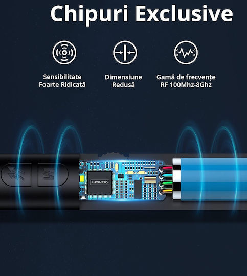 Invincio Detector Portabil Microfon Cameră Spion 12 Niveluri De Detectare Indicator Led Sunet Detectează Gps Gsm Localizatoare Dispozitive De Ascultare Alte Surse Ascunse Frecvențe 100 Micro Hz-8 Ghz Negru Mat