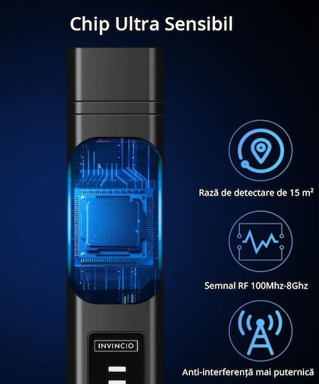 Invincio Detector Portabil Microfon Cameră Spion 12 Niveluri De Detectare Indicator Led Sunet Detectează Gps Gsm Localizatoare Dispozitive De Ascultare Alte Surse Ascunse Frecvențe 100 Micro Hz-8 Ghz Negru Mat