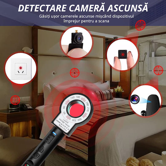 Invincio Cameră de Supraveghere cu Microfon Detector Portabil 12 Niveluri de Detecție Indicator Sonor Led Detectează Localizatoare Gps Gsm Înregistratoare Voci Alte Surse Ascunse Frecvențe 100 Micro Hz-8 Ghz Negru
