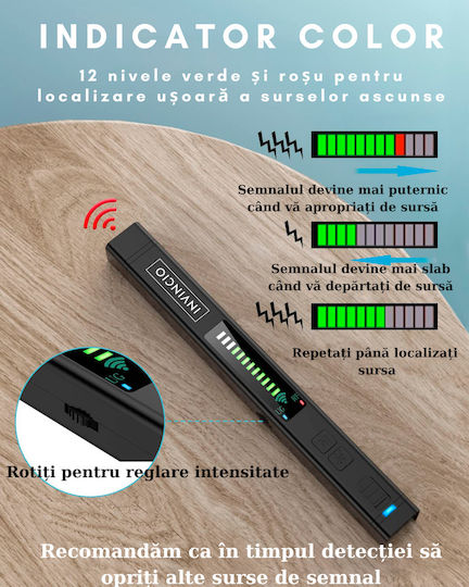 Invincio Cameră de Supraveghere cu Microfon Detector Portabil 12 Niveluri de Detecție Indicator Sonor Led Detectează Localizatoare Gps Gsm Înregistratoare Voci Alte Surse Ascunse Frecvențe 100 Micro Hz-8 Ghz Negru