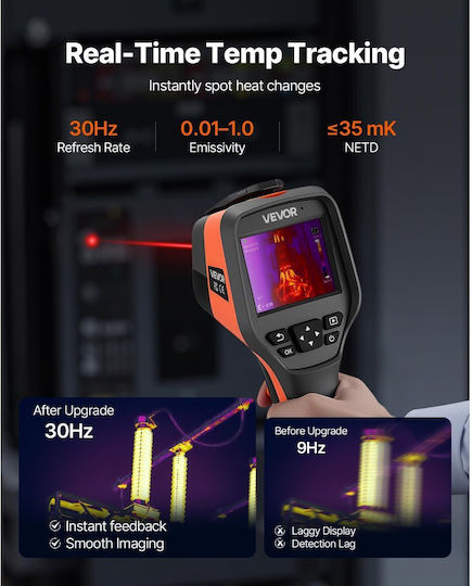Cameră Termică Vevor Rezoluție IR 384 X 288 Cameră Termică Portabilă Cameră de Imagini Termice Cameră Optică 5mp Imagini În Infraroșu Rată de Reîmprospătare 30hz Ecran Tactil de 3,5 Inchi 4°F Până la 1022°F Suport Wifi
