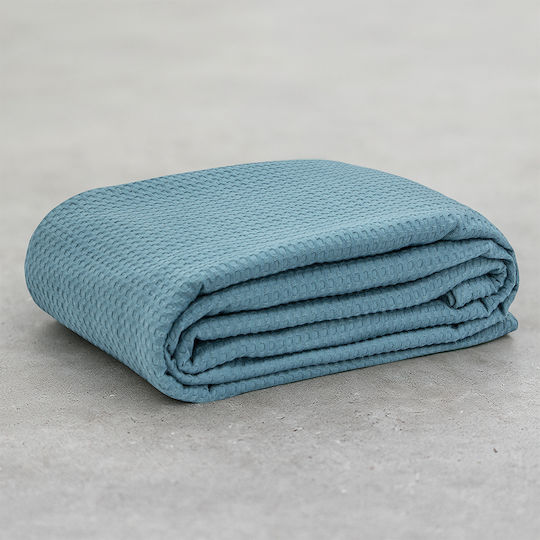 Lino Home Cocoon Pique Blanket Double 240x260cm Petrol Blue