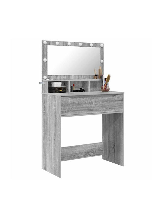 Bodenstehende Schminktisch Schlafzimmer Holz Grau mit Spiegel 80x39.5x135cm