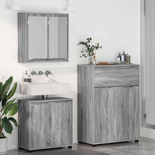 vidaXL Countertop with Sink, Mirror & Column L60xW60xH20cm Gray Sonoma