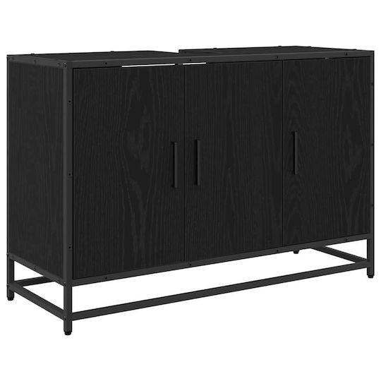 vidaXL Blat cu Lavoar, Oglindă & Coloană L90xW60xH33cm Black Beech