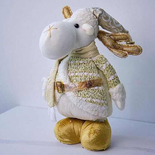 Decorațiune Tematică Ren Căciulă Fular 30 Cm Alb Auriu