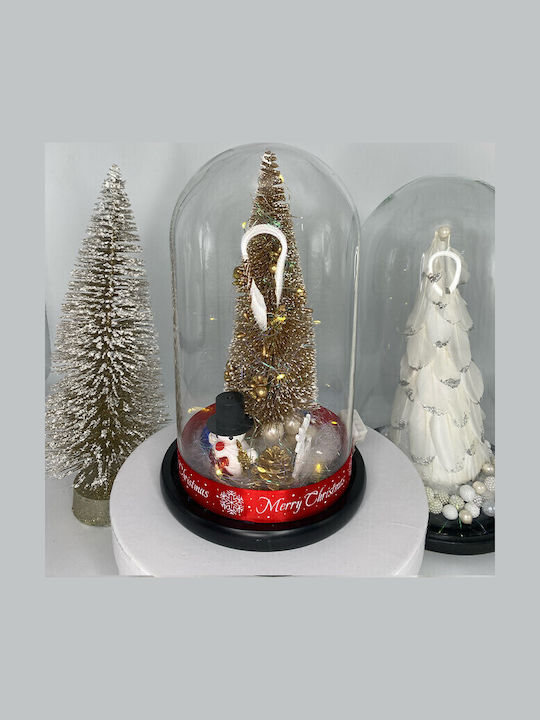 Decoratiune Luminoasa Brad Artificial De Craciun In Cupola De Sticla Cu Led Ø 15 Cm X 27 H Auriu
