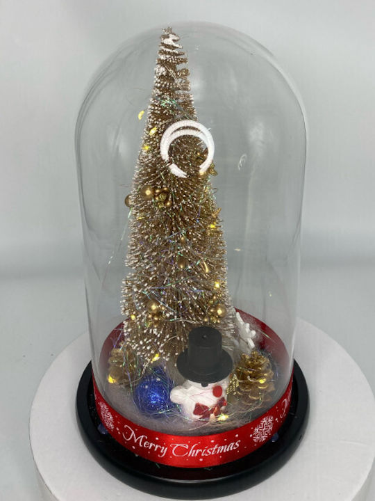 Decoratiune Luminoasa Brad Artificial De Craciun In Cupola De Sticla Cu Led Ø 15 Cm X 27 H Auriu