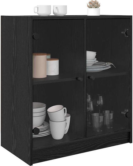 Living Room Display Cabinet Made of Particle Board with Windowed Black Oak 68x37x75.5cm