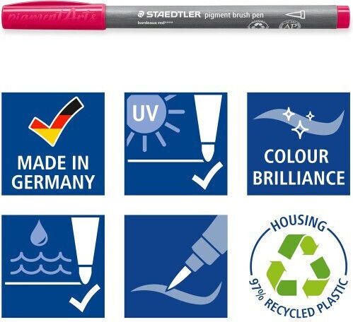 Staedtler Multiink Pigment Arts Πινέλο Σετ 6 Τεμαχίων Κόκκινα & Ροζ Λιανική