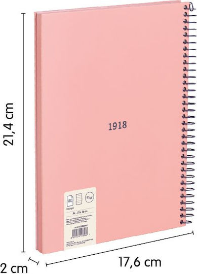 Milan Spiral Notebook Ruled A5 80 Sheets Pink 1pcs