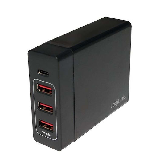 LogiLink Βάση Φόρτισης με 3 Θύρες USB-A και Θύρα USB-C 72W Power Delivery σε Μαύρο χρώμα (PA0122)