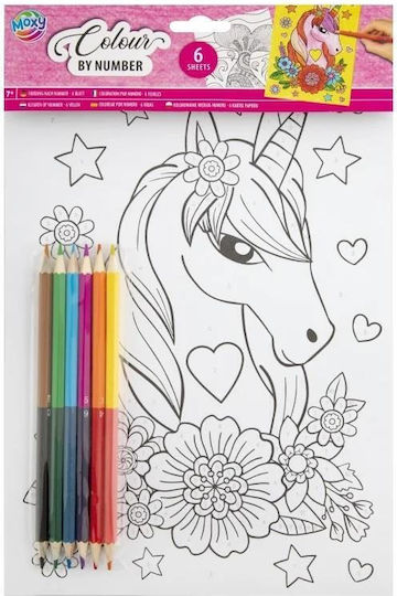 Pre-designed 6 Sheets Moxy A4 6 Colored Pencils Unicorn Cc15058a