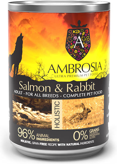 Ambrosia Wet Food Dogs in Cans with Salmon and Rabbit Grain-Free 400gr