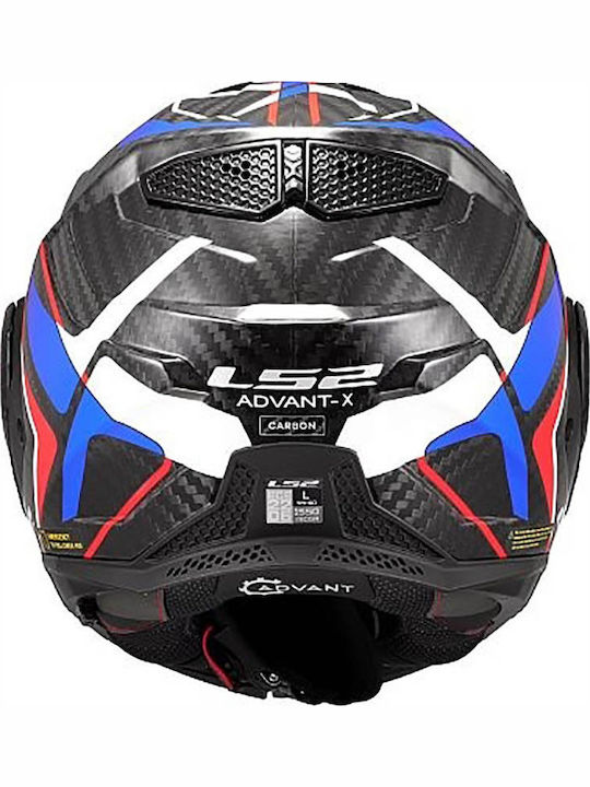 LS2 FF901 Advant X Carbon Future II Gloss White/Blue Motorradhelm Modular ECE 22.06 1550gr mit Sonnenblende