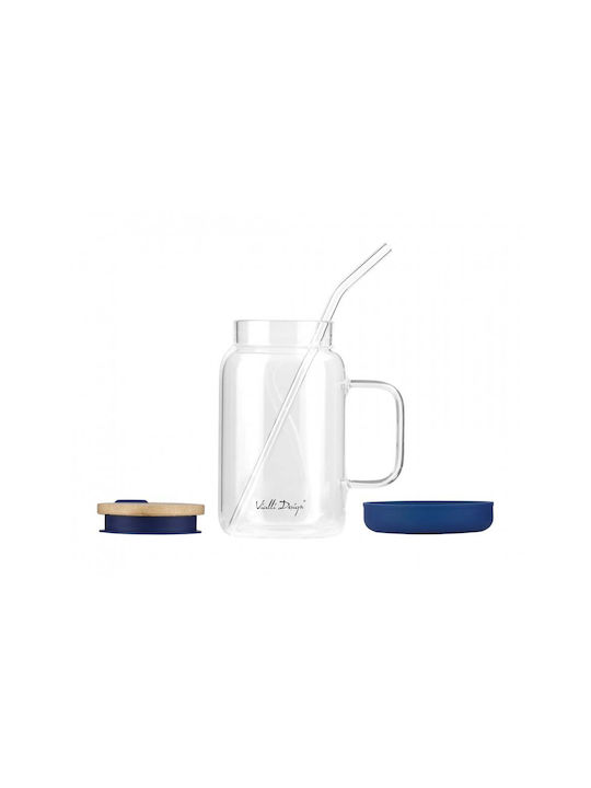 Vialli Design Glass Water made of Glass in Blue Color with straw 600ml