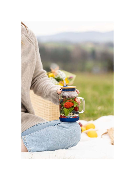 Vialli Design Glass Water made of Glass in Blue Color with straw 600ml