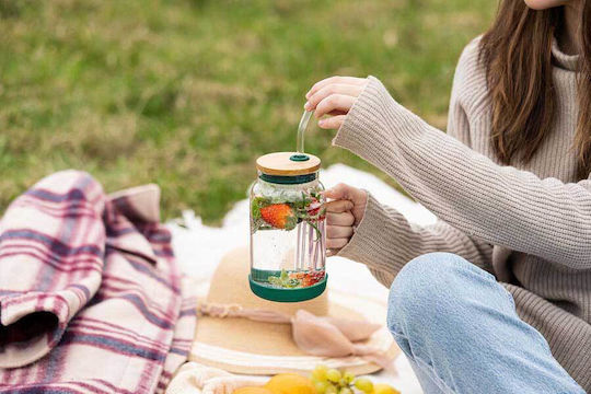 Vialli Design Ποτήρι από Γυαλί σε Πράσινο Χρώμα με Καλαμάκι 600ml