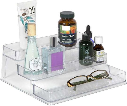 Pufo Shelf Display Organization Medicines Makeup Products In Steps 3 Levels 25.5 X 23.5 Cm Transparent