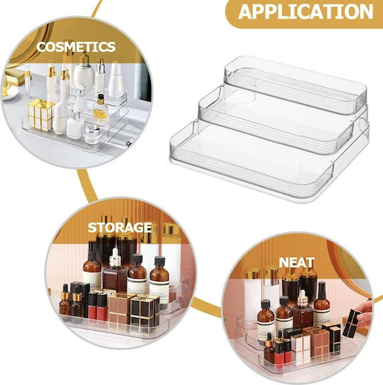 Pufo Shelf Display Organization Medicines Makeup Products In Steps 3 Levels 25.5 X 23.5 Cm Transparent