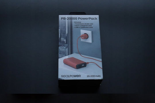 RealPower PB-20000PD+ Външна батерия 20000mAh с 2 USB-A порта и USB-C порт с технология Power Delivery в оранжев цвят