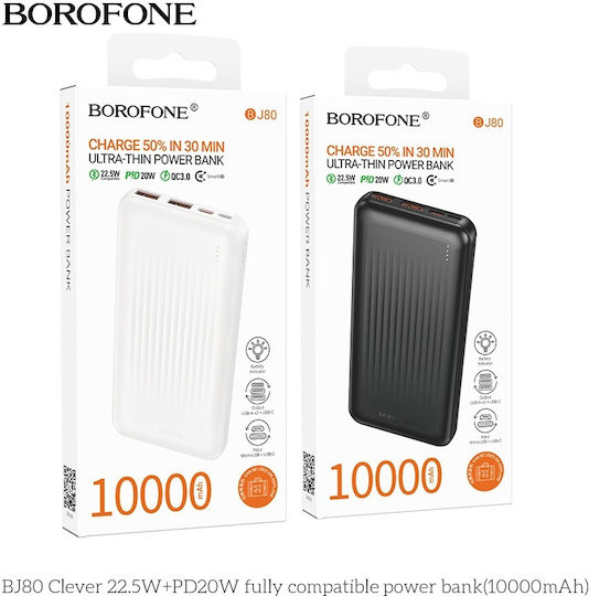 Borofone BJ80A Power Bank 20000mAh 22.5W με 2 Θύρες USB-A και Θύρα USB-C Power Delivery / Quick Charge Λευκό