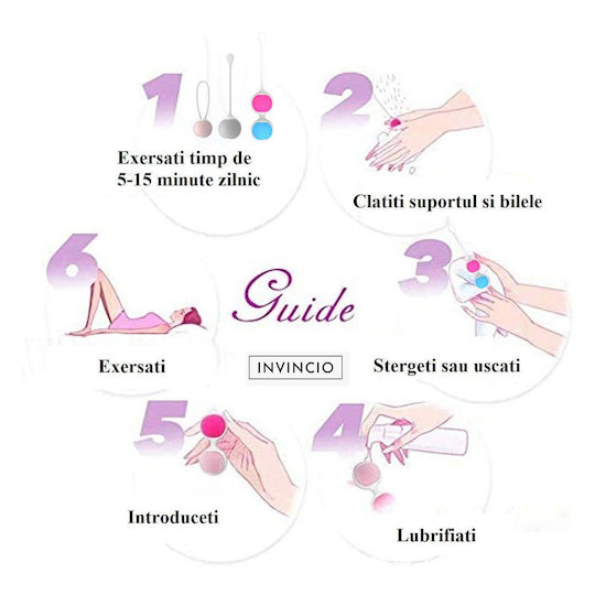 Invincio Tratament Incontinență Urinară Set Exerciții Kegel Stimulator Pelvic 3 Suporturi 6 Bile Colorate Diferite 15 Exerciții Diferite Silicon Medical