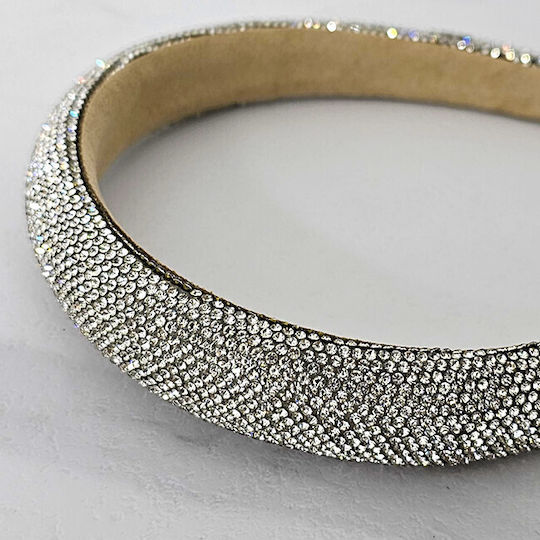 Medelina Puffy Headband Embedded Stones Silver
