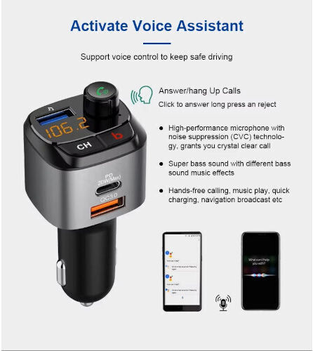 FM Transmitter Autovehicul cu USB / Bluetooth / Type-C