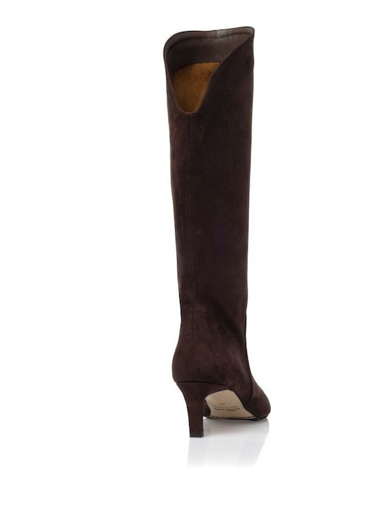 Synthetic Leather Medium Heel Women's Boots Brown