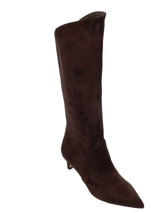 Synthetic Leather Medium Heel Women's Boots Brown
