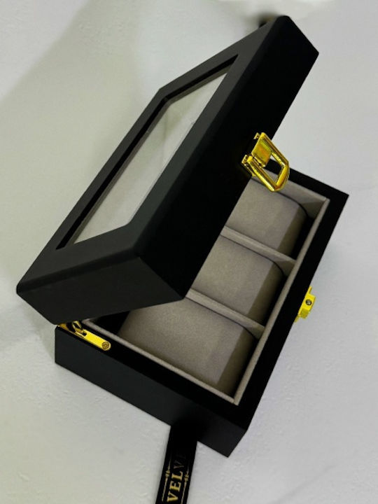 Elegant Wooden Box Watches Jewelry 3 Compartments Black