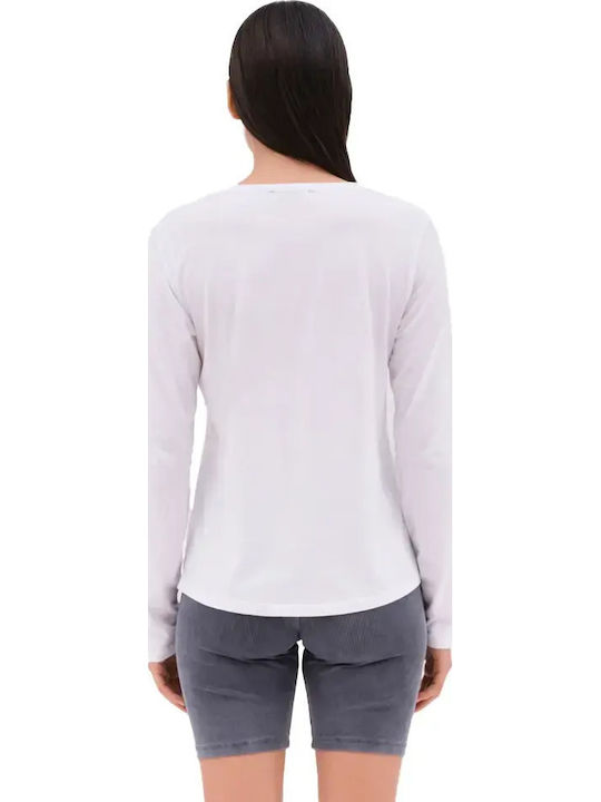 Bluza Damă Bumbac Vara Mânecă Lungă Alb